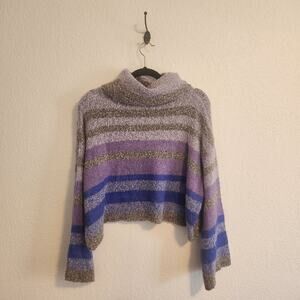 Sincerely Jules Women's Small Oversized Gray/Purple/Blue Striped Sweater‎ New
